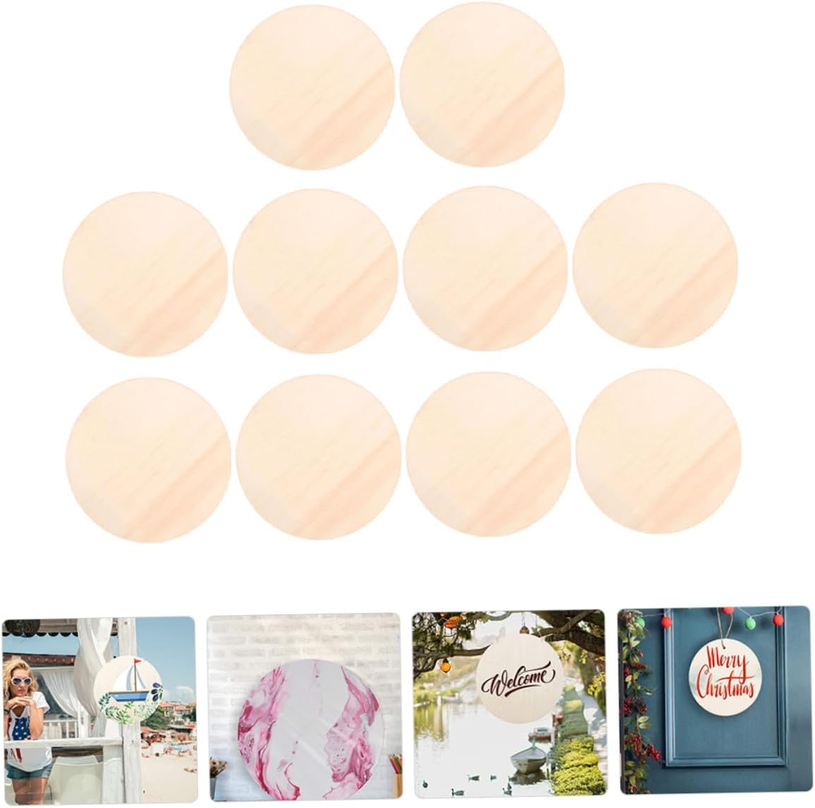 Sewroro 10pcs 30cm Unfinished Round Wooden Discs Blank Wood Slices DIY Craft Wood Blocks for Painting Carving and Door Hanger Decorations Natural Rounds for Holiday Party and Home Art