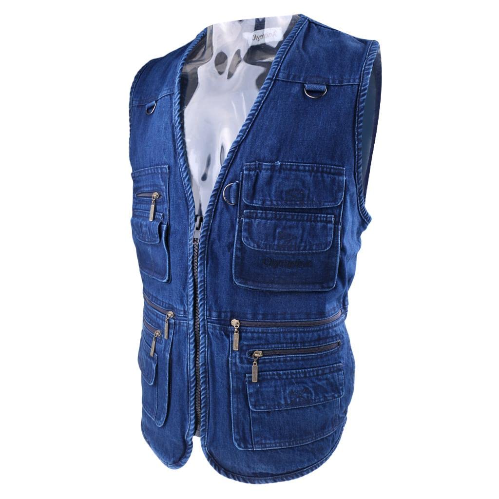 club bollywood Club Bollywood®Mens Denim Leisure Outdoor Fishing Vest Photography Multi-Pocket Jacket XL|Sporting Goods | Fishing |1 Piece Fishing Vest-picture-46