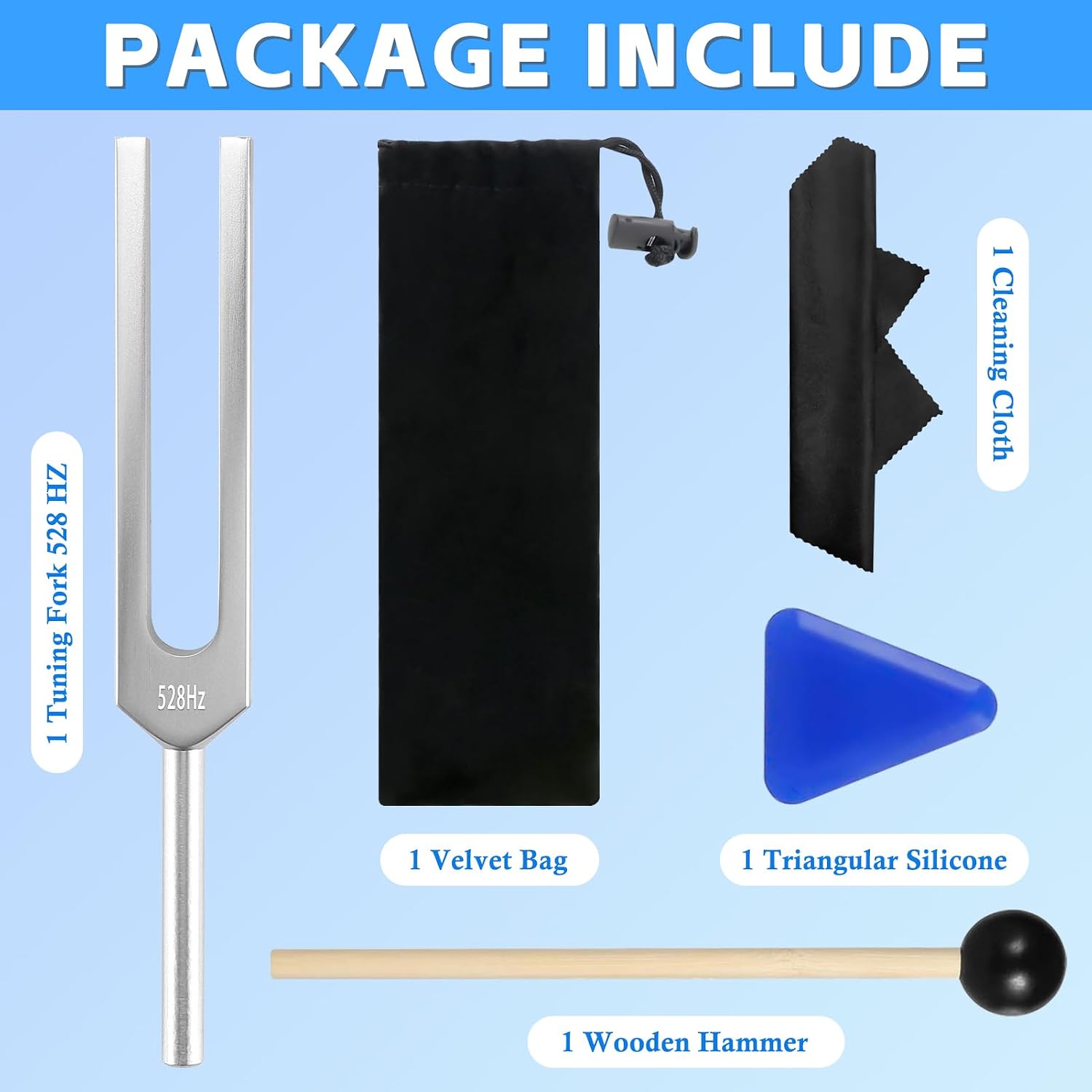 528 Hz Tuning Fork with Silicone Hammer and Cleaning Cloth, Chakra Tuning Forks for Sound Healing Therapy, DNA Repair, Stress Relief, and Aluminum Alloy Music Instrument