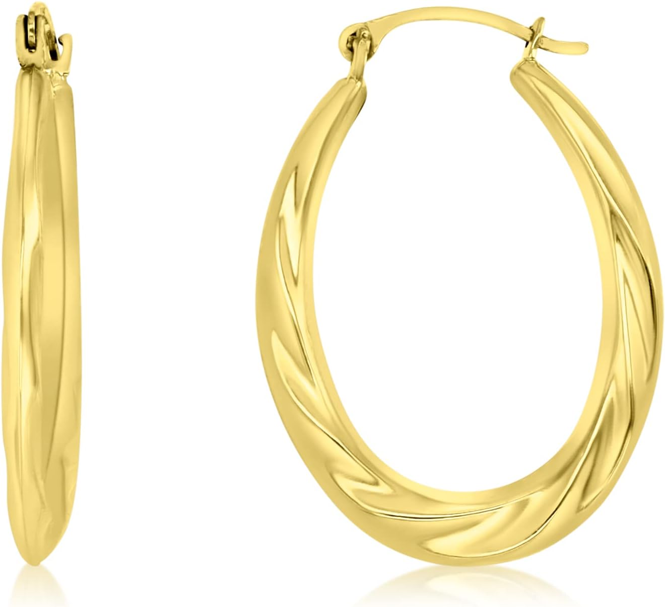 14K Yellow Gold 2x17mm-26mm Polished Swirl Cut Lightweight Oval Hoop Earrings