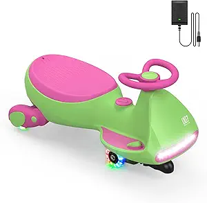 FanttikRide N7 Pro Electric Wiggle Car with Pedal, Rechargeable Battery, CyberWiggle, 2 in 1 Swing Car, 2 Speed, Anti-Rollover, Flashing Wheels, Bluetooth, for Ages 3 and Up, 150 Lbs, Grape Green