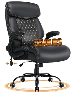 550LBS Big and Tall Office Chair for Heavy People,Ergonomic Office Chair with Padded Flip-Up Arms and Adjustable Lumbar Support,High Back Executive Leather Desk Chair with Rocking Function - Amazon product rated Grade B