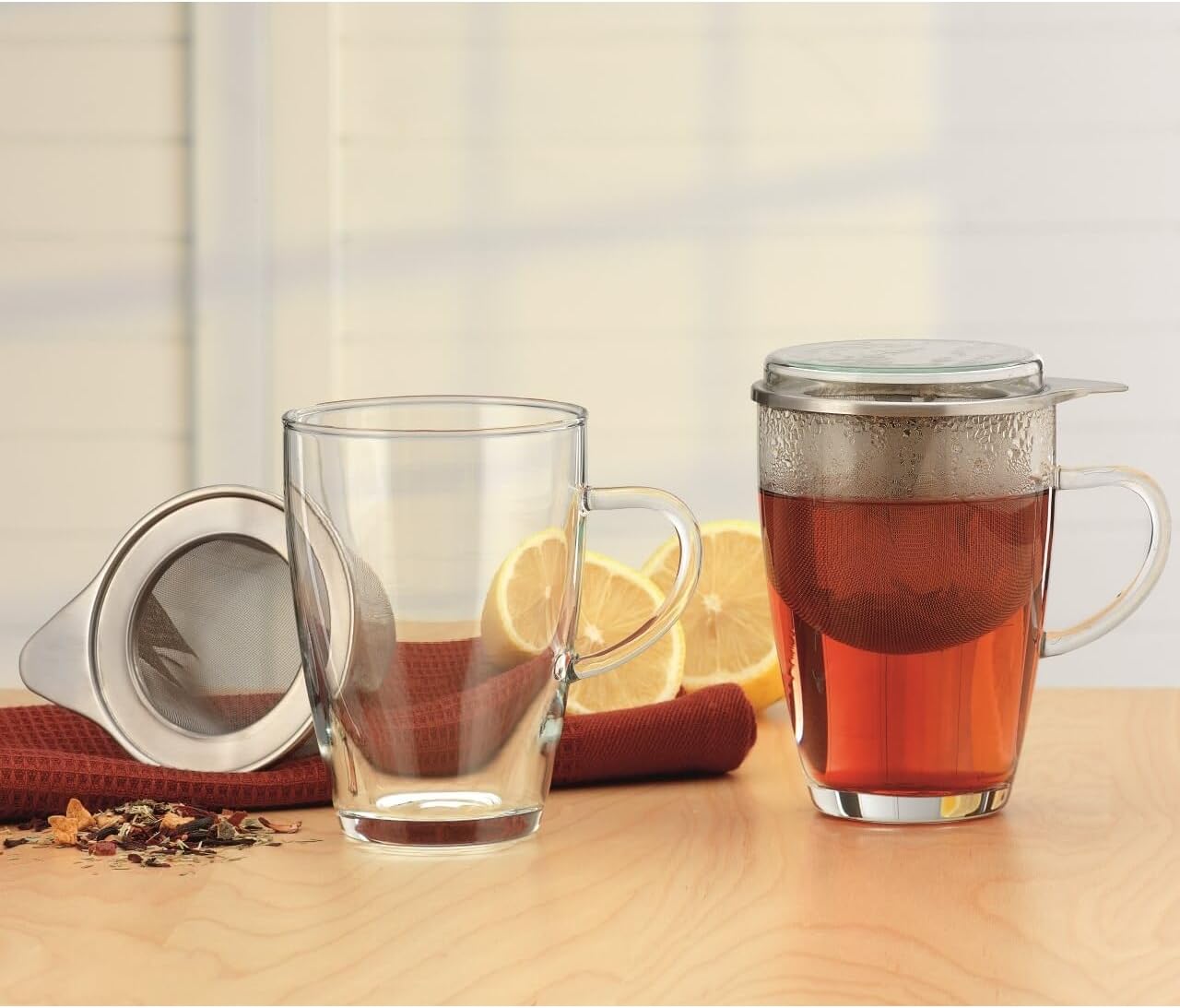 Simax Glassware Lyra Tea Cup/Glass with Strainer, 12-Ounce, 12 Ounce, Clear