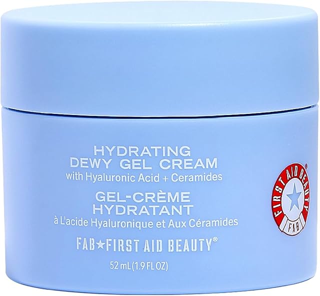 First Aid Beauty Hydrating Dewy Gel Cream, Oil-Free, 1.9 fl oz | Facial Moisturizer with Hyaluronic Acid & Ceramides, Improves Hydration & Reduces Excess Oil for Oily & Sensitive Skin