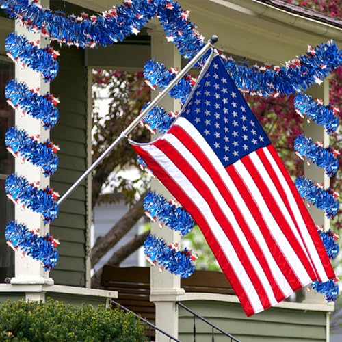 Image of 4th of July Patriotic Tinsel Garland Decoration 33FT, Red White and Blue Tinsel Garland with Shiny Star Metallic Garlands,Independence Day Memorial Day Decor for Home Indoor Outdoor