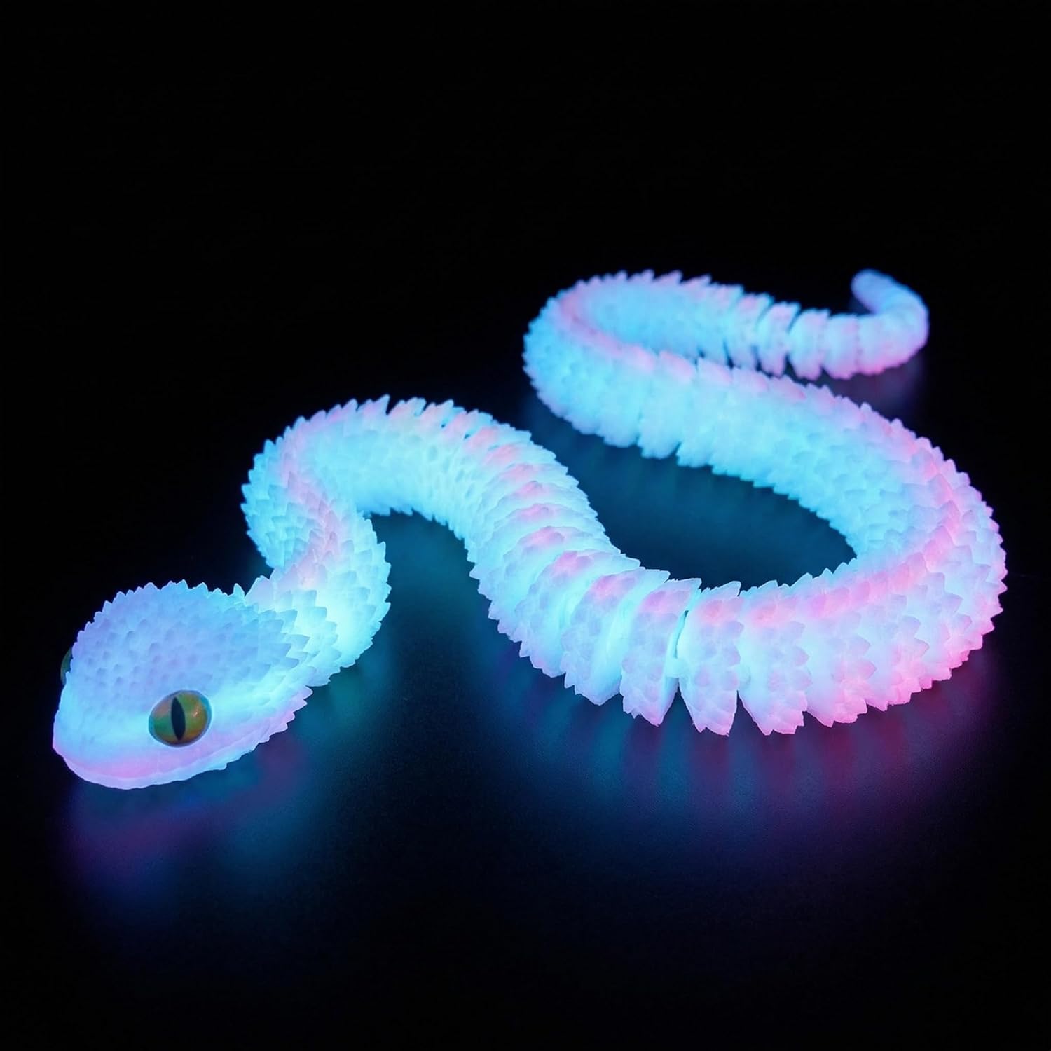 3D Printed Fidget Snake, QIANSSE Glow in The Dark Flexible Articulated Animal Model Cool Desk Decoration for Home Office Stress Relief Tool for Adults Teens