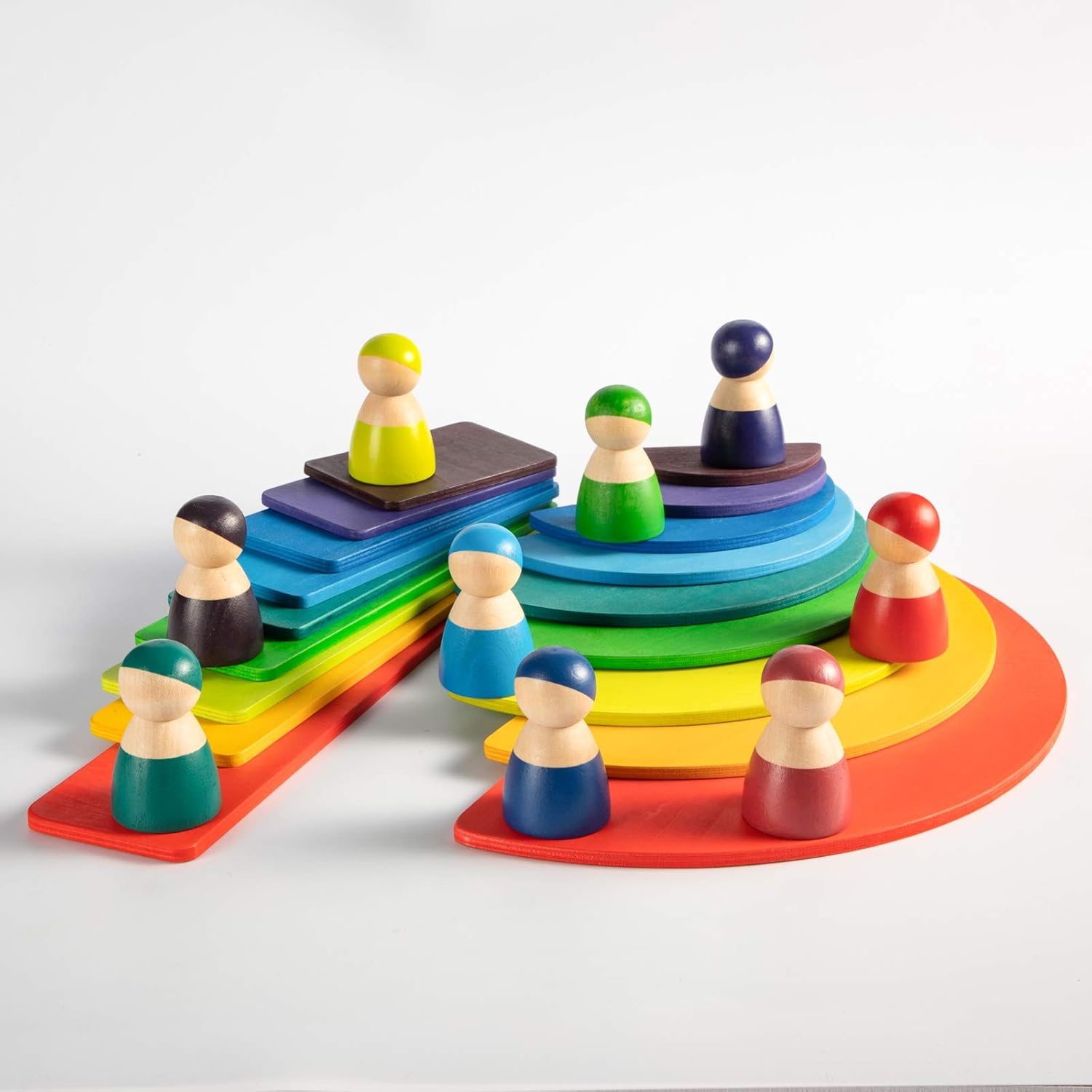 MerryHeart Wooden Rainbow Semicircle Stacker Toys, 11Pcs Semicircle Rainbow Stacking Puzzle, Rainbow Building Blocks Board Set for Kids, Learning Creative Thinking Toys : Toys & Games