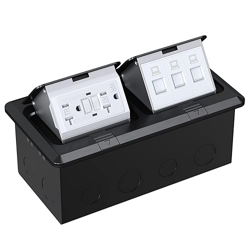 Vista 47 de WEBANG Kit eléctrico de caja de suelo doble emergente, salida de receptáculo dúplex resistente a la manipulación de 20 A, accesorios resistentes a