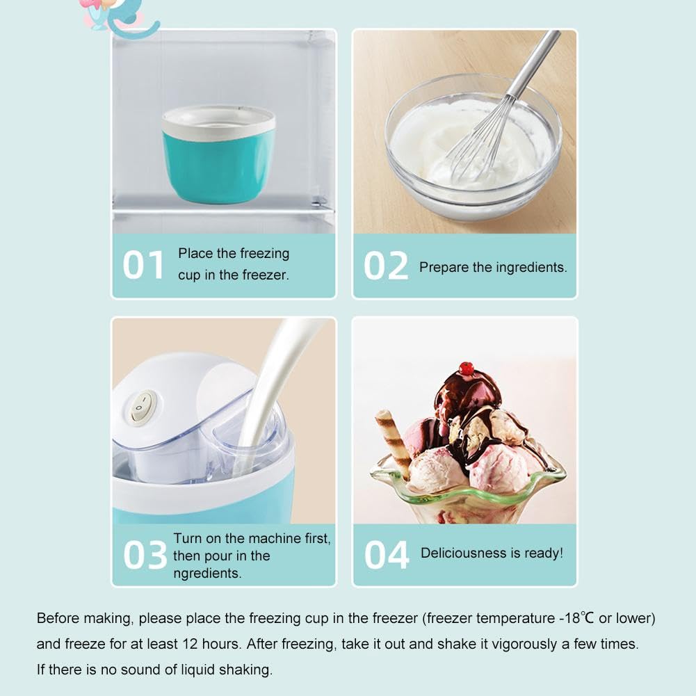 Kleine Mini-Eismaschine für Zuhause, persönliche Eismaschine – nur 15 Minuten, DIY-Mini-Eismaschine, One-Touch-Dessertmaker für eine Portion Gelato, gefrorener Joghurt für Küche, Familien-Leckereien