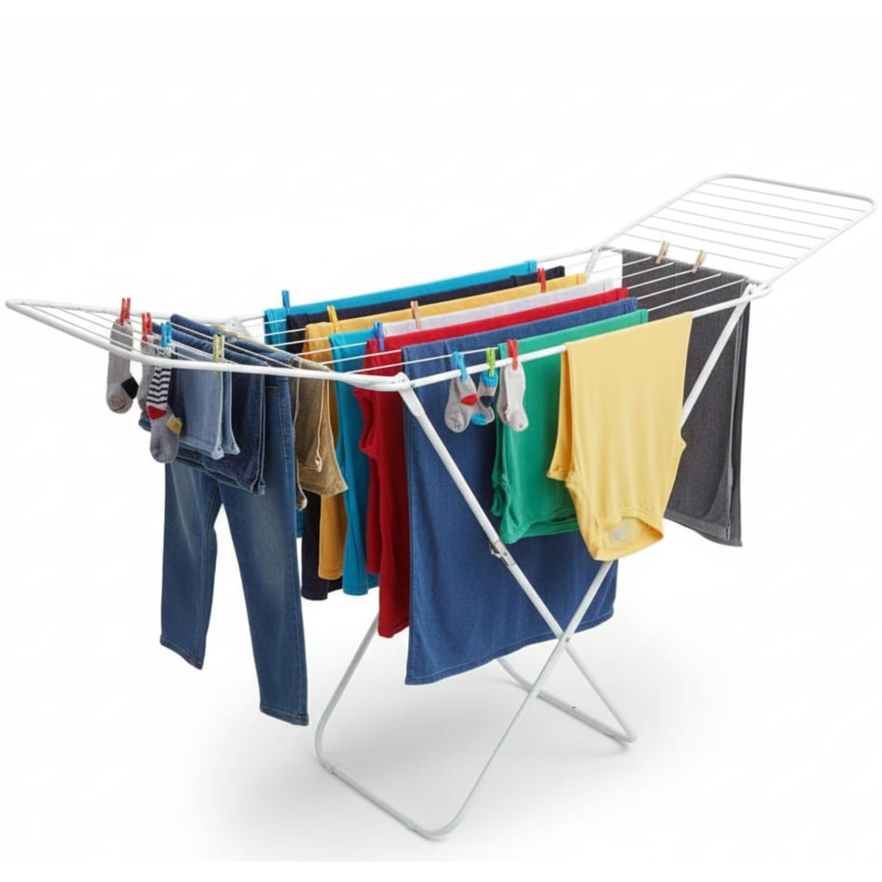 DOFFITAX Foldable Stainless Steel Clothes Airer | 22 Bars 18m Drying Space | Winged Design | Heavy Duty Non-Slip Feet | Indoor Outdoor Laundry Drying Rack | 180x55x102cm | No Assembly Required
