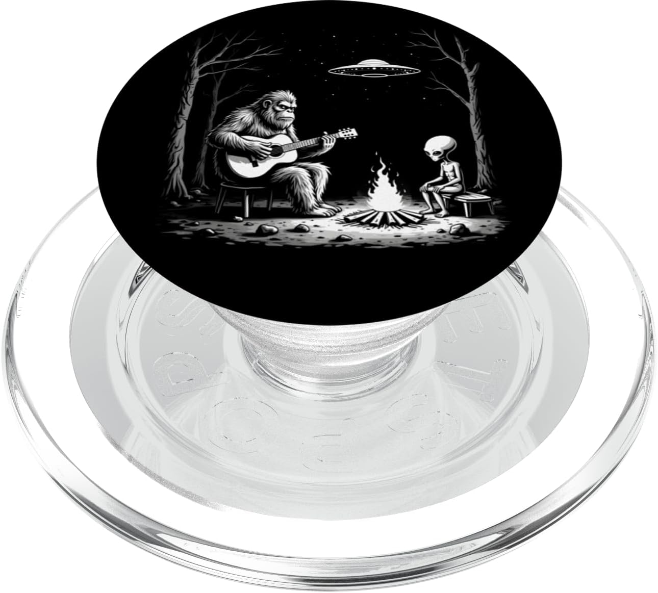 Bigfoot Guitar Tee Campfire Alien Ufo Camping Sasquatch PopSockets PopGrip for MagSafe