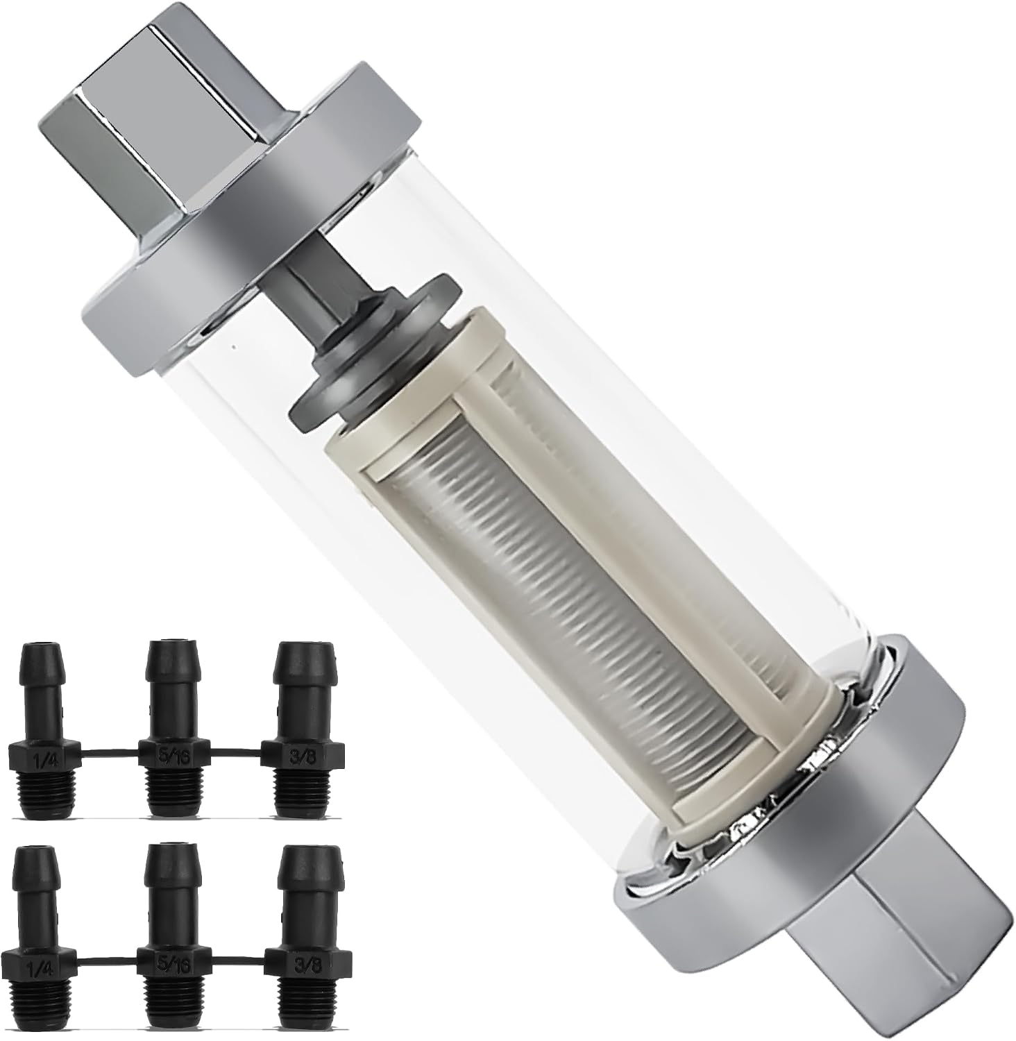 Five Oceans See-Thru In-Line Universal Fuel Filter, Hardware included for 1/4-Inch, 5/16-Inch and 3/8-Inch Fuel Lines, For Outboard Engines, Easy Cleaning - FO2637