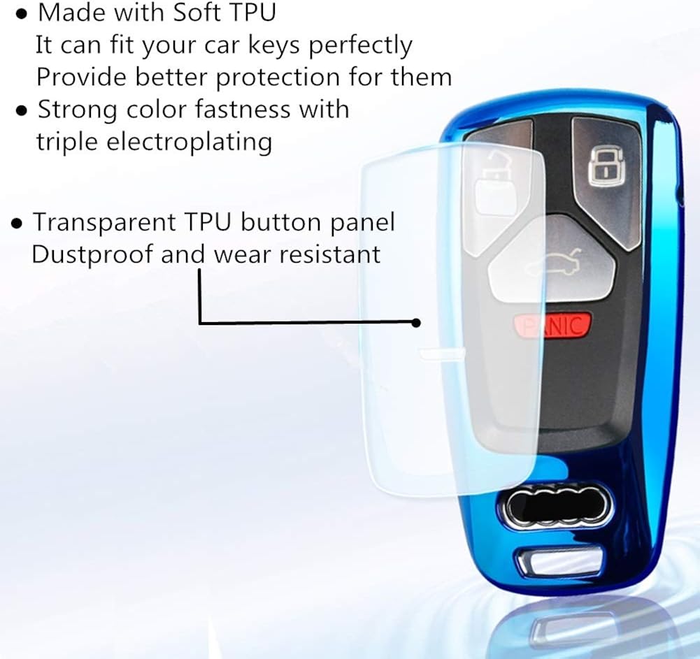 Mofei Key Fob Shell Cover Case TPU Full Protector Holder with Key Chain for Audi