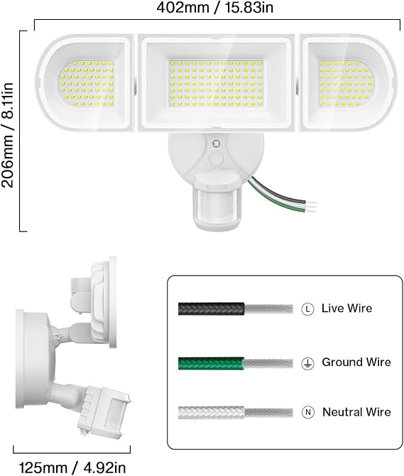 Olafus 180W Motion Sensor Outdoor Lights, 18000LM Ultra-Bright Dusk to Dawn LED Security Flood Light Wired, 6500K Daylight, IP65 Waterproof, for Yard/Garage/Driveway, White