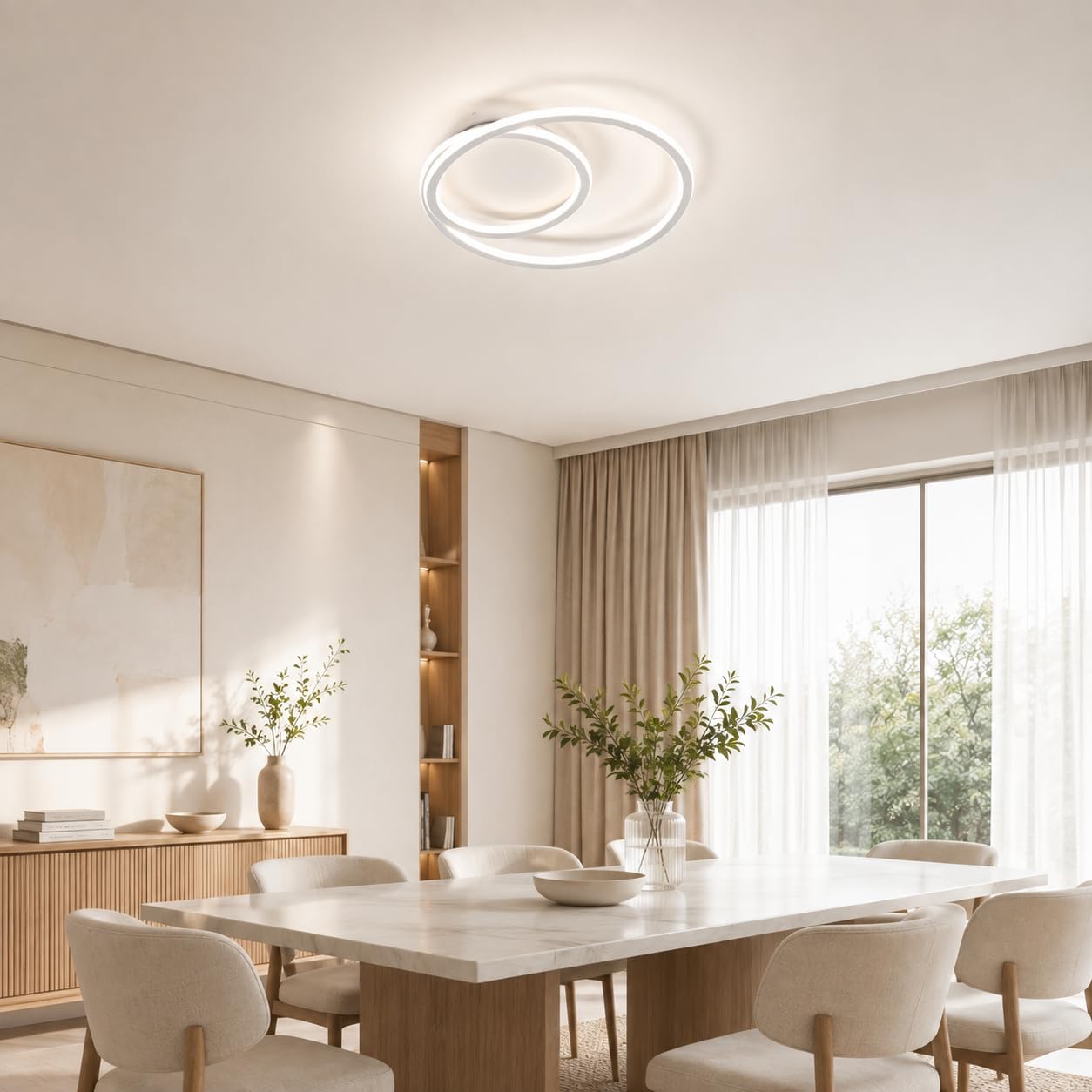 Plafón LED Regulable con Mando a Distancia, 68W Lámpara de Techo Moderna Espiral 40cm (3000K-5000K), Iluminación Bilateral 360° en Aluminio y Silicona para Salón, Dormitorio, Cocina