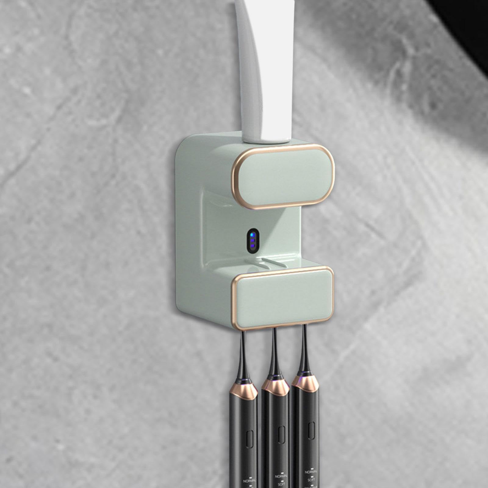 Dispensador Automático de Pasta de Dientes, Soporte para Cepillos de Dientes, Dispensador de Pasta de Dientes de Pared, Accesorio de Baño con, Verde con luz, Individual