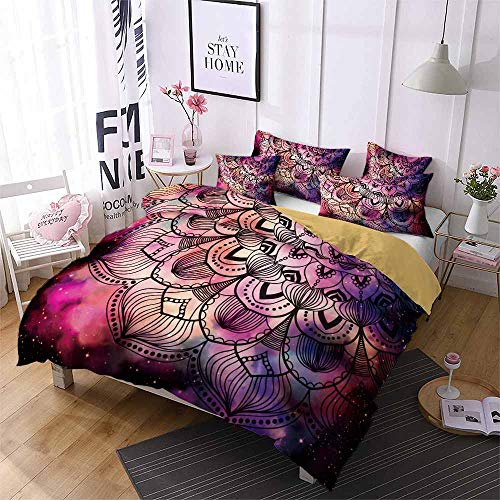 Homefit 3D Bedding Set Lotus Duvet Cover Set Boho Bohemian Tattoo Style Mandala Abstract Lotus Flower 3D Print Bedding Bedclothes Duvet Cover Sets Bedlinen Without Any Filling (8, Twin) #TOP2