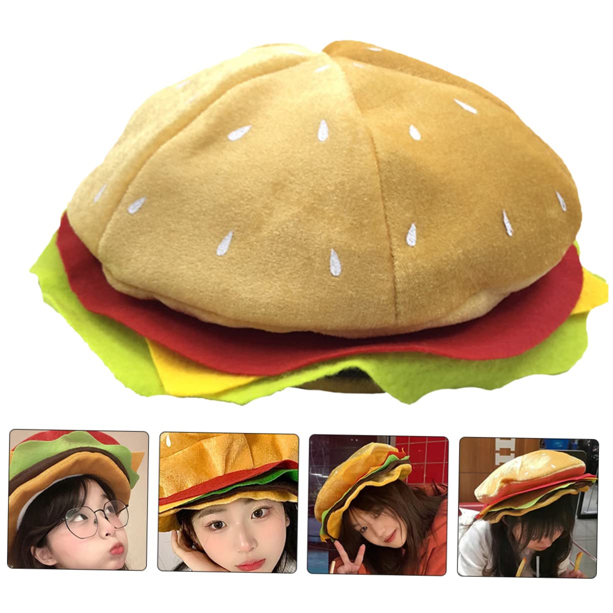 4piezas Sombrero De Hamburguesa Divertido Cosplay y Halloween Gorro De Diseño Adorable y Original Para Adultos