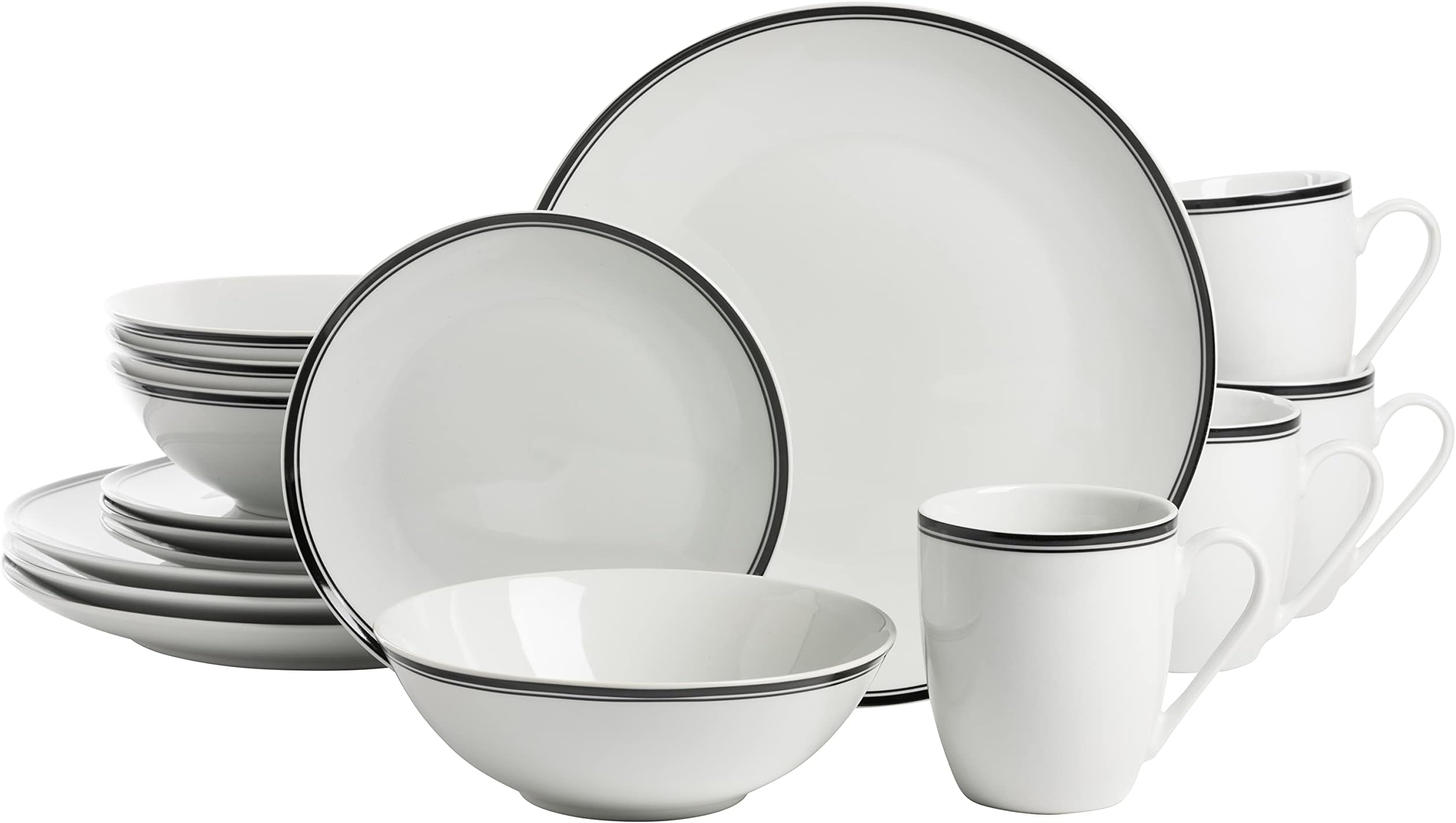 Café Stripe 16 Piece Coupe Dinnerware Set, Black
