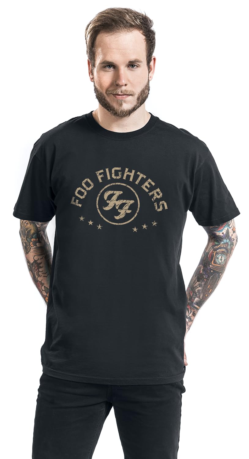 Générique Foo Fighters Arched Star Homme T-Shirt Manches Courtes Noir 100% Coton Regular/Coupe Standard
