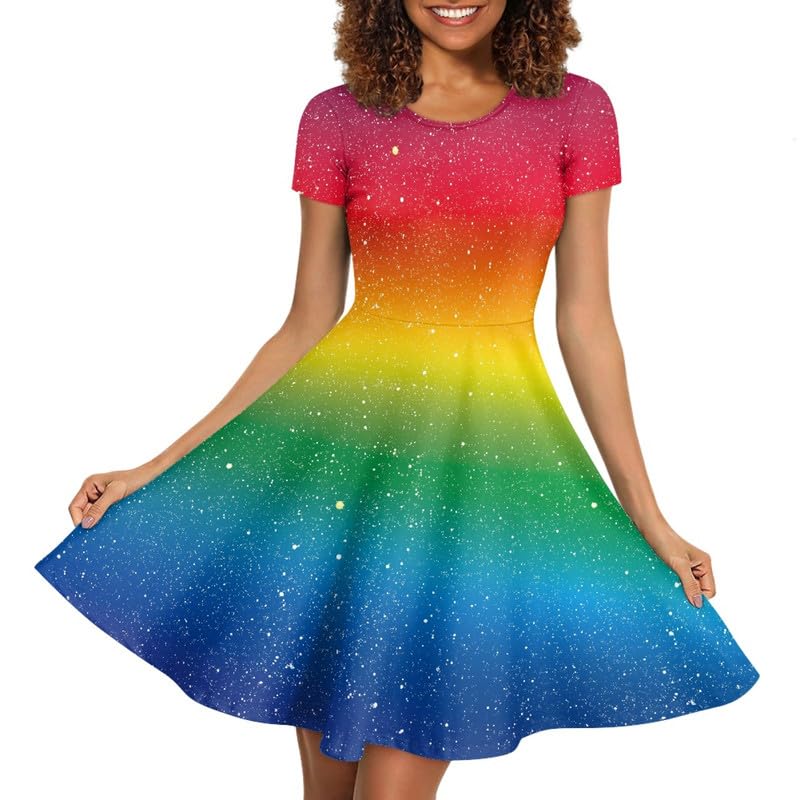 Image of Irisjudy T Shirt Dress for Women Short Sleeve Girls Short Sleeve Dress Plus Size, O Neck Knee Length Midi Dress for Ladies
