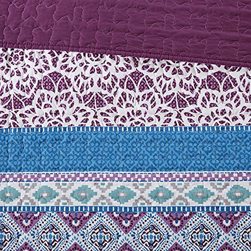 Intelligent Design Joni Reversible Cozy Quilt Set Casual Boho Design All Season Coverlet Bedspread, Matching Shams, Decorative Pillow, Full/Queen, Purple 5 Piece by Intelligent Design - Image 7
