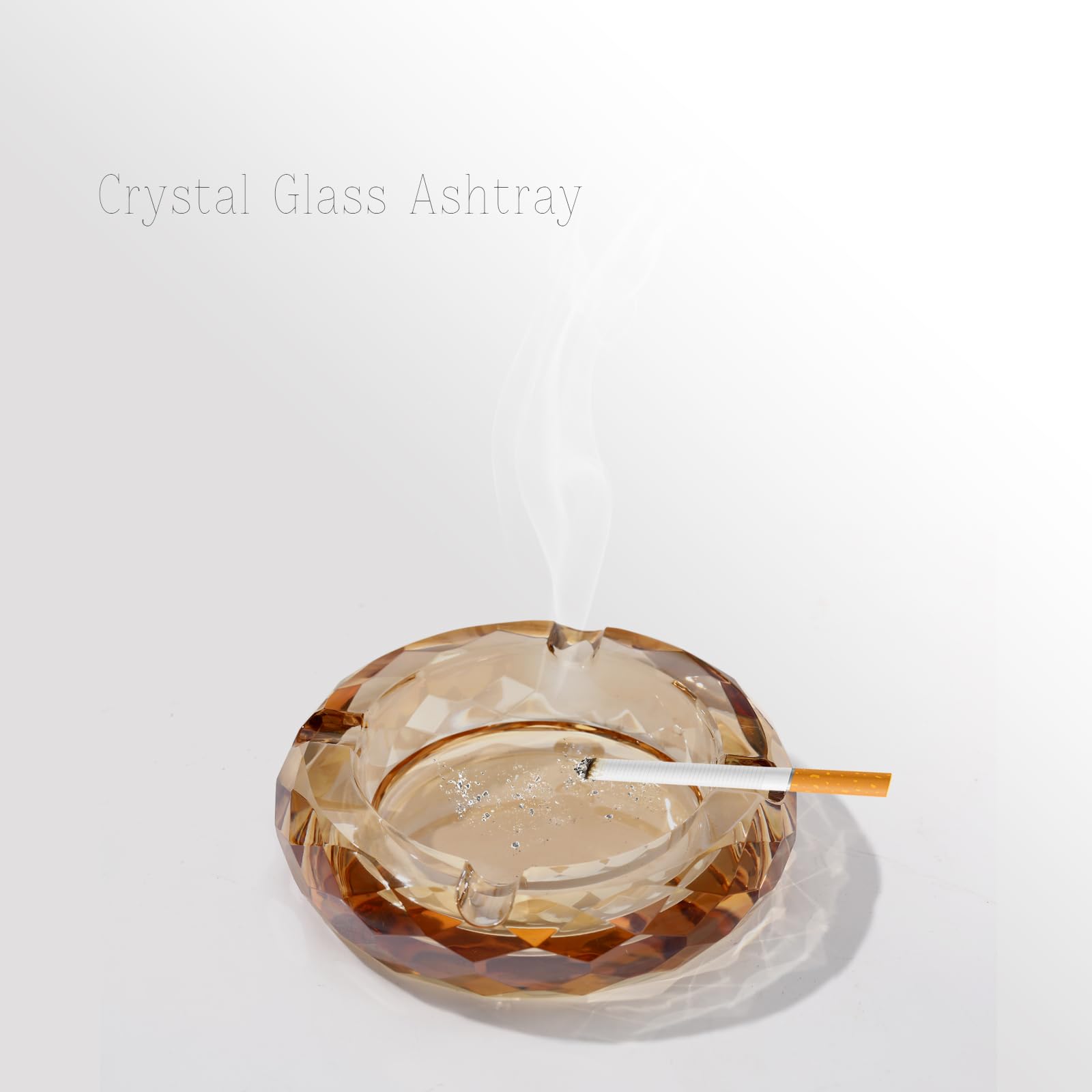 Cenicero De Cristal Con Diseño Dorado - 4 Ranuras Para Cigarrillos, Diámetro 10 Cm, Para Hogar, Oficina O Bar