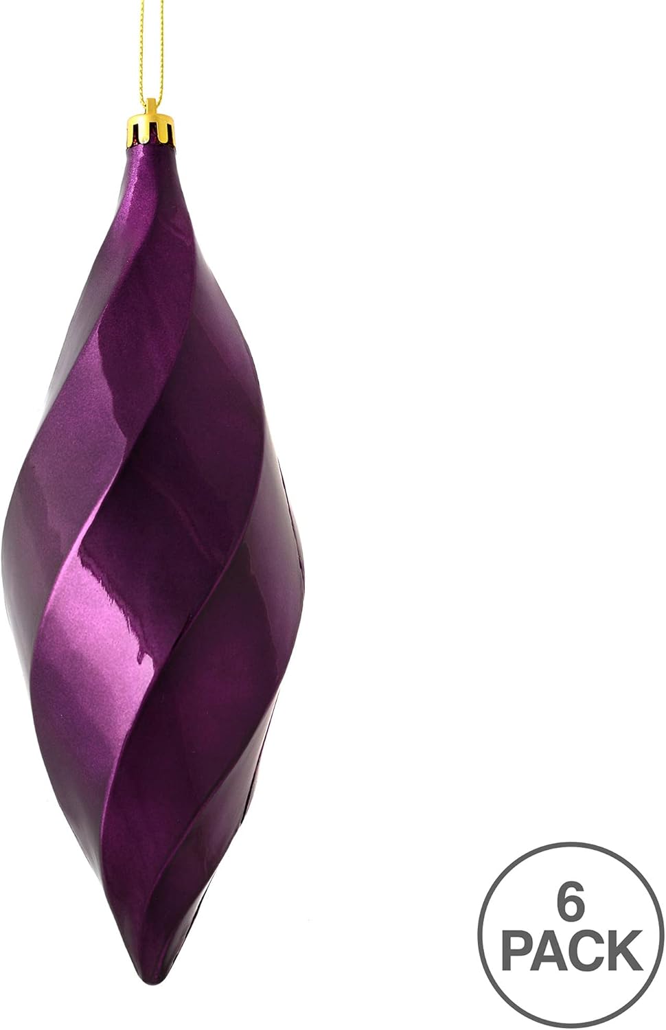 Vickerman 8" Shiny Swirl Finial Ornament, Shatterproof Plastic, Holiday Christmas Tree Decoration, 6 Pack, Lilac