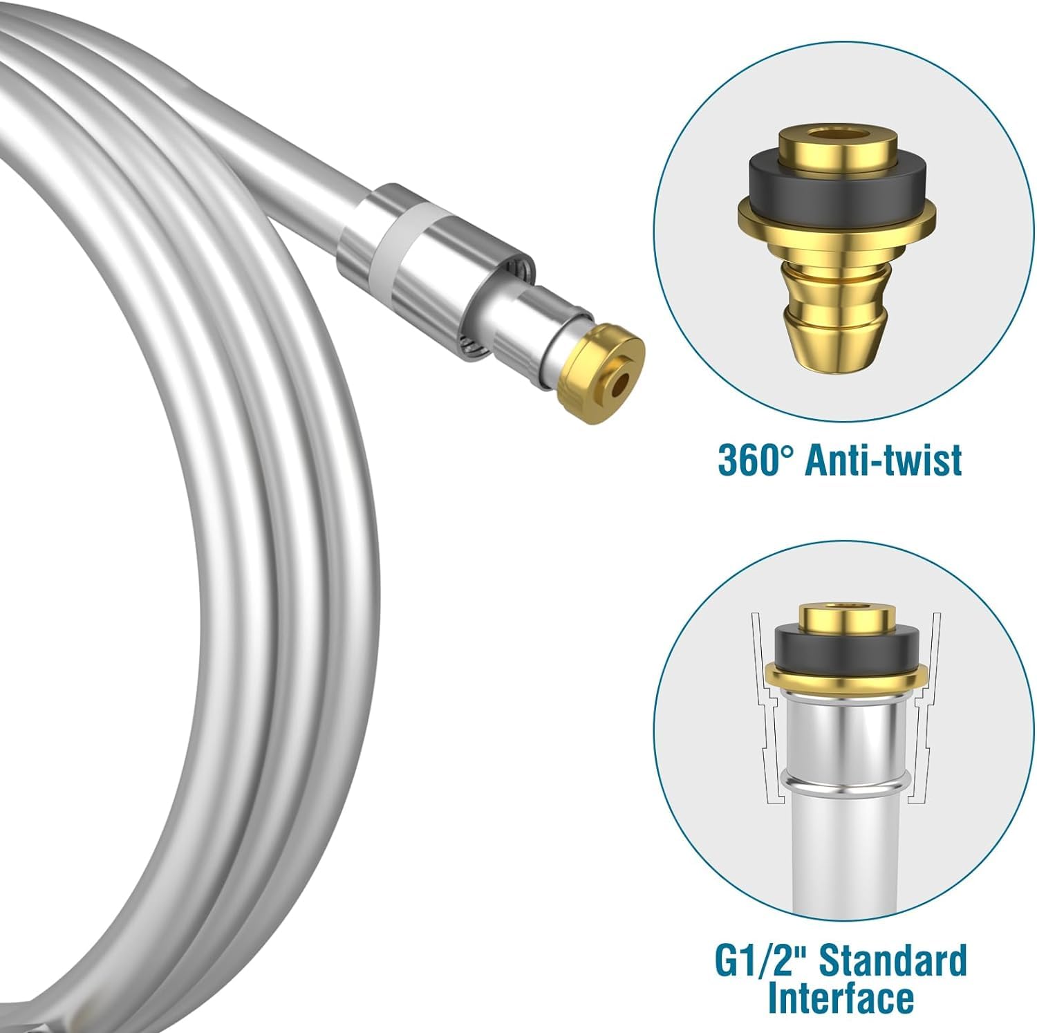 Tech Traders PVC Smooth Shower Hose 1.5m(59”) inch Long Anti-Twist Universal Replacement Flexible and Leak Proof Silver - Image 3
