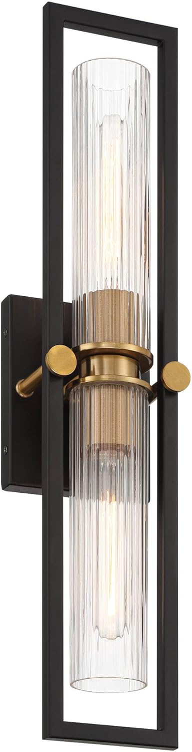 Black and Brass 34" Glass Shade Wall Sconce