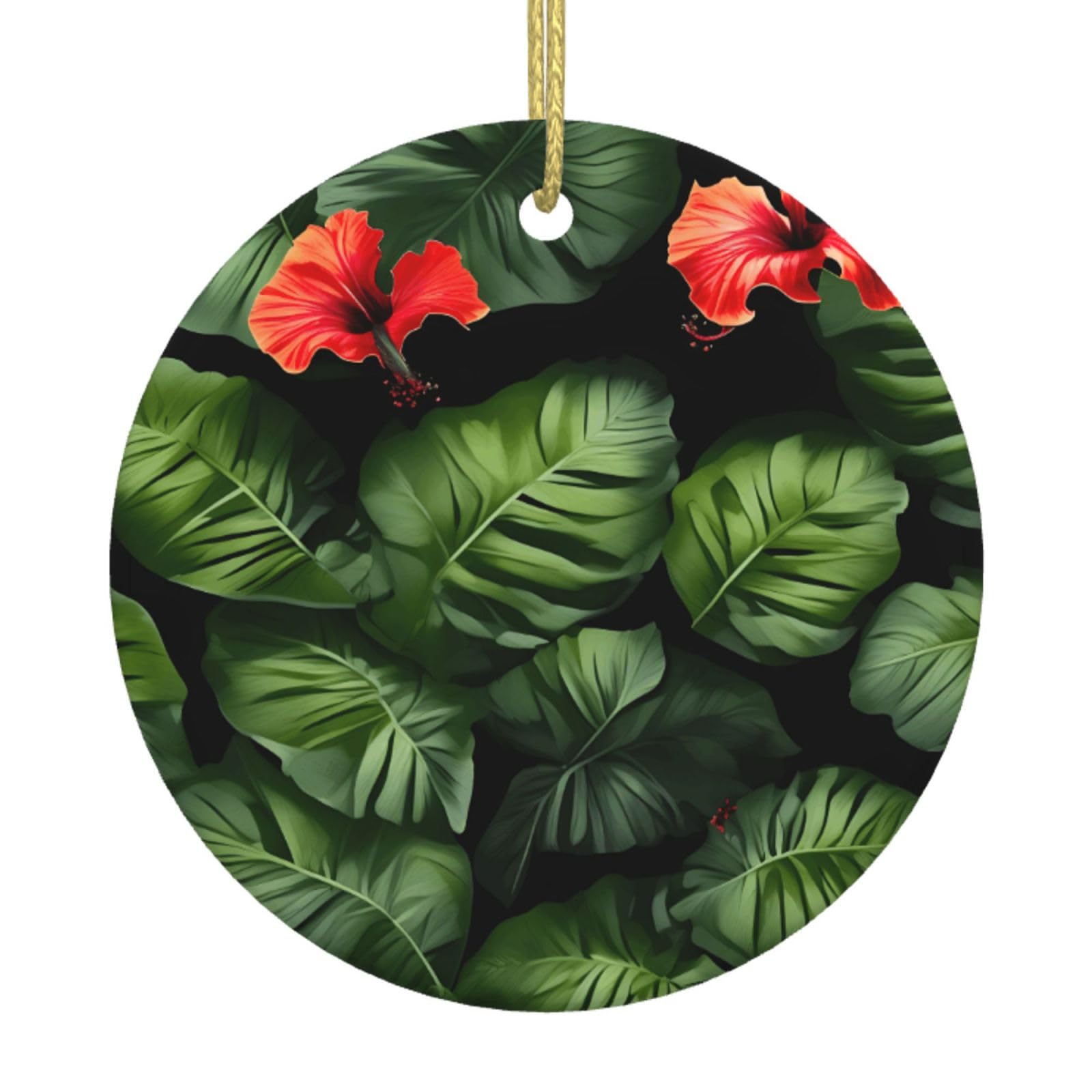 Tropical Flowers And Foliage Print Christmas Ornaments, Ceramic Hanging Ornament, Round Shape Decorations