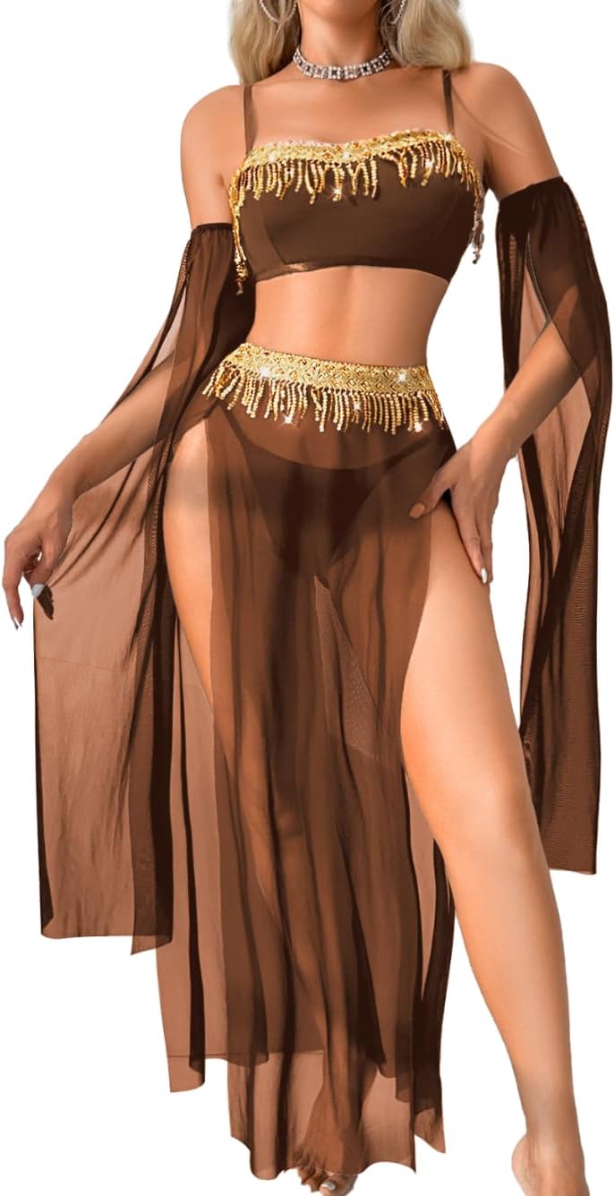 ShawGobow Exotic Wear Dancer Outfits, High Slit Lingerie