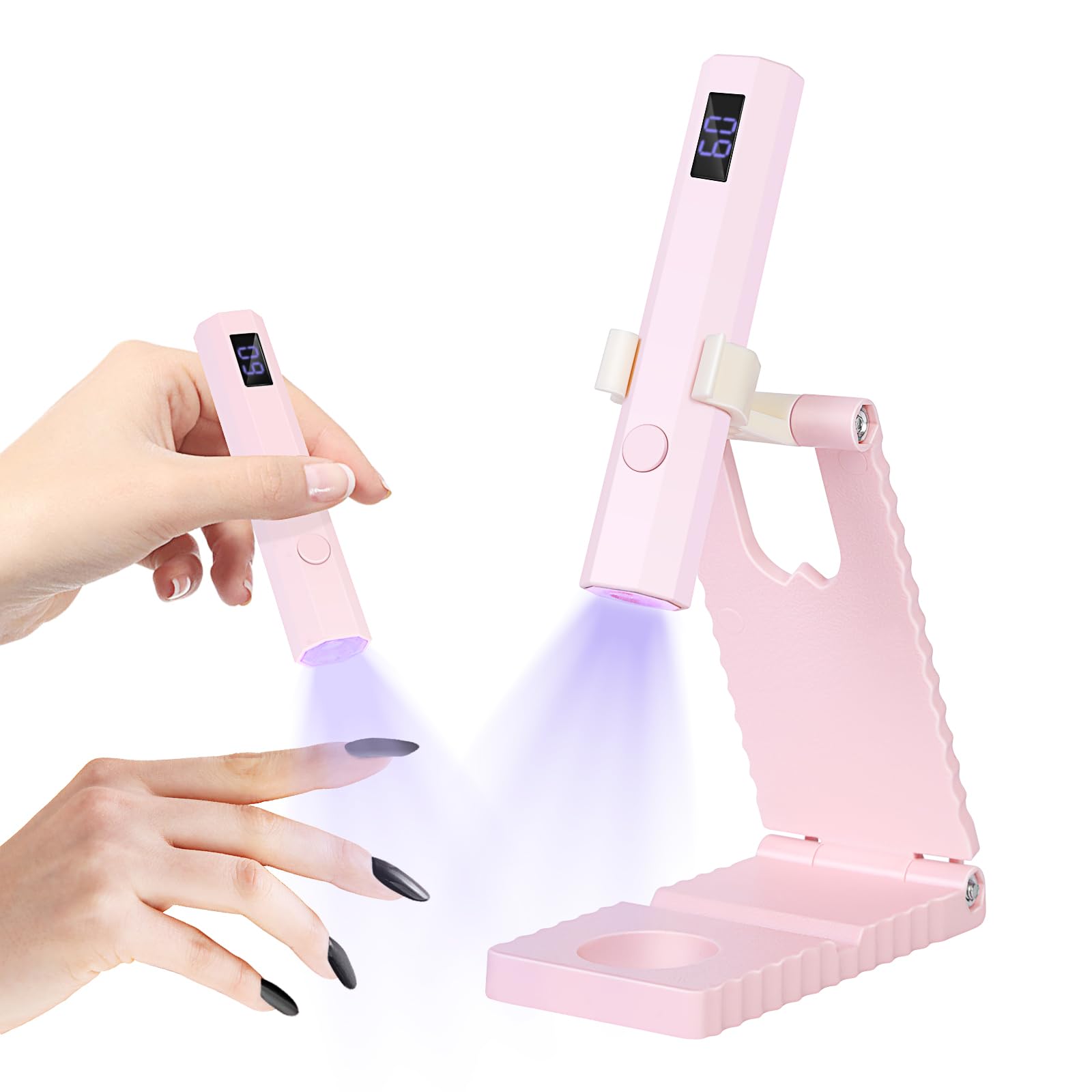 Mini UV Lampe für Gelnägel, UV Lampe für Nägel mit Ständer Wiederaufladbar, kleine UV Nagellampe Tragbar, 2 Timer-Modi Nageltrockner für Gel-Nagellack, Gel Nagellack Trocknergerät Rosa