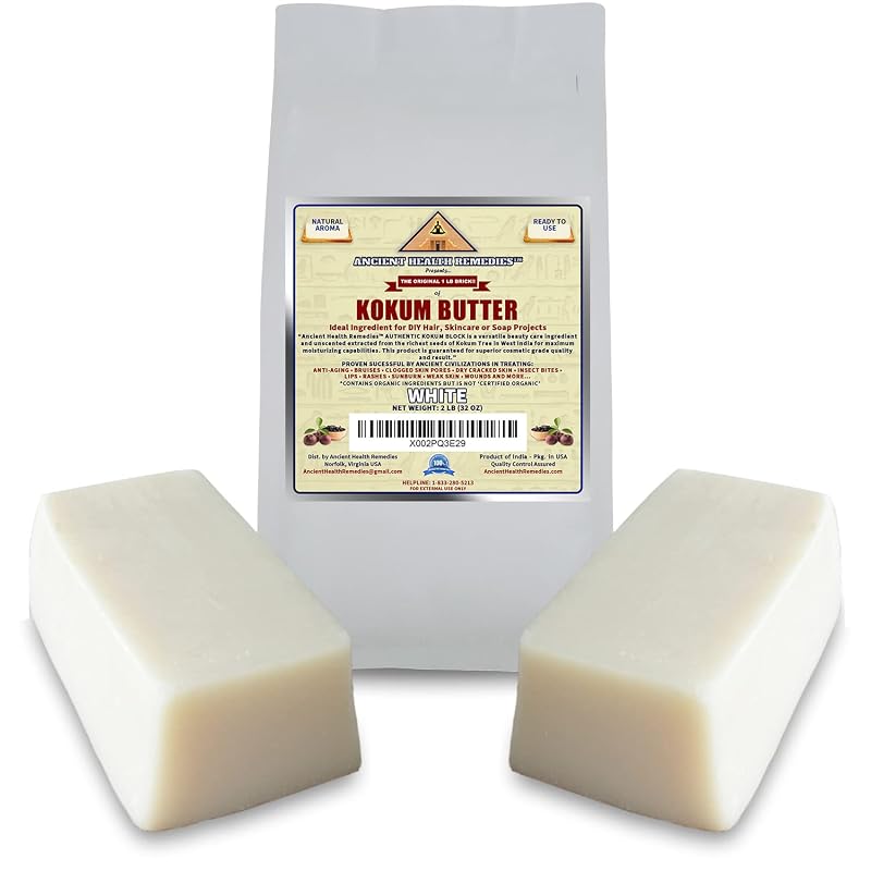 Manteiga de Kokum Pura Cosmética ANCIENT HEALTH REMEDIES em bloco, sem odor, para formulações artesanais, 2 lb