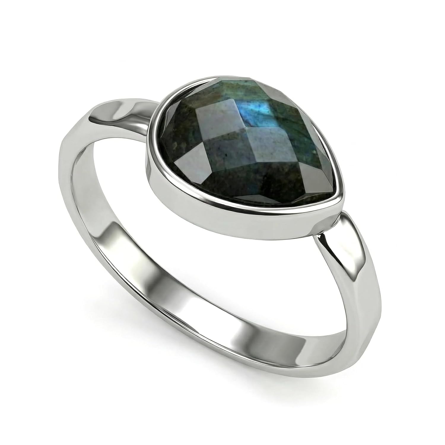 Labradorite Ring, Genuine Teardrop Gemstone Statement Rings for Women, Silver Plated Solitaire Birthstone Ring Jewelry