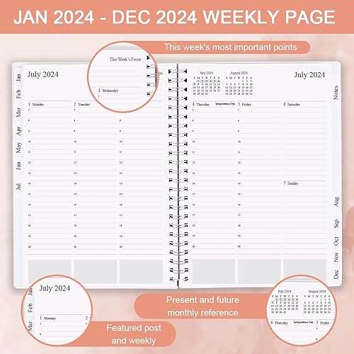 Miniatura 3 de Libro de citas 2024  Agenda de citas con 12 pestañas mensuales de enero de 2024 a diciembre de 2024 por hora, 7 x 10 pulgadas, cubierta flexible con
