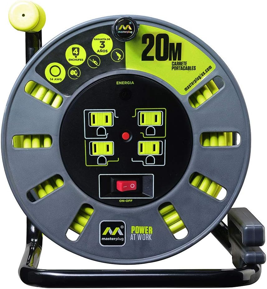 Masterplug Extensión Eléctrica de 20 Mts Tipo Carrete, Calibre 14 AWG