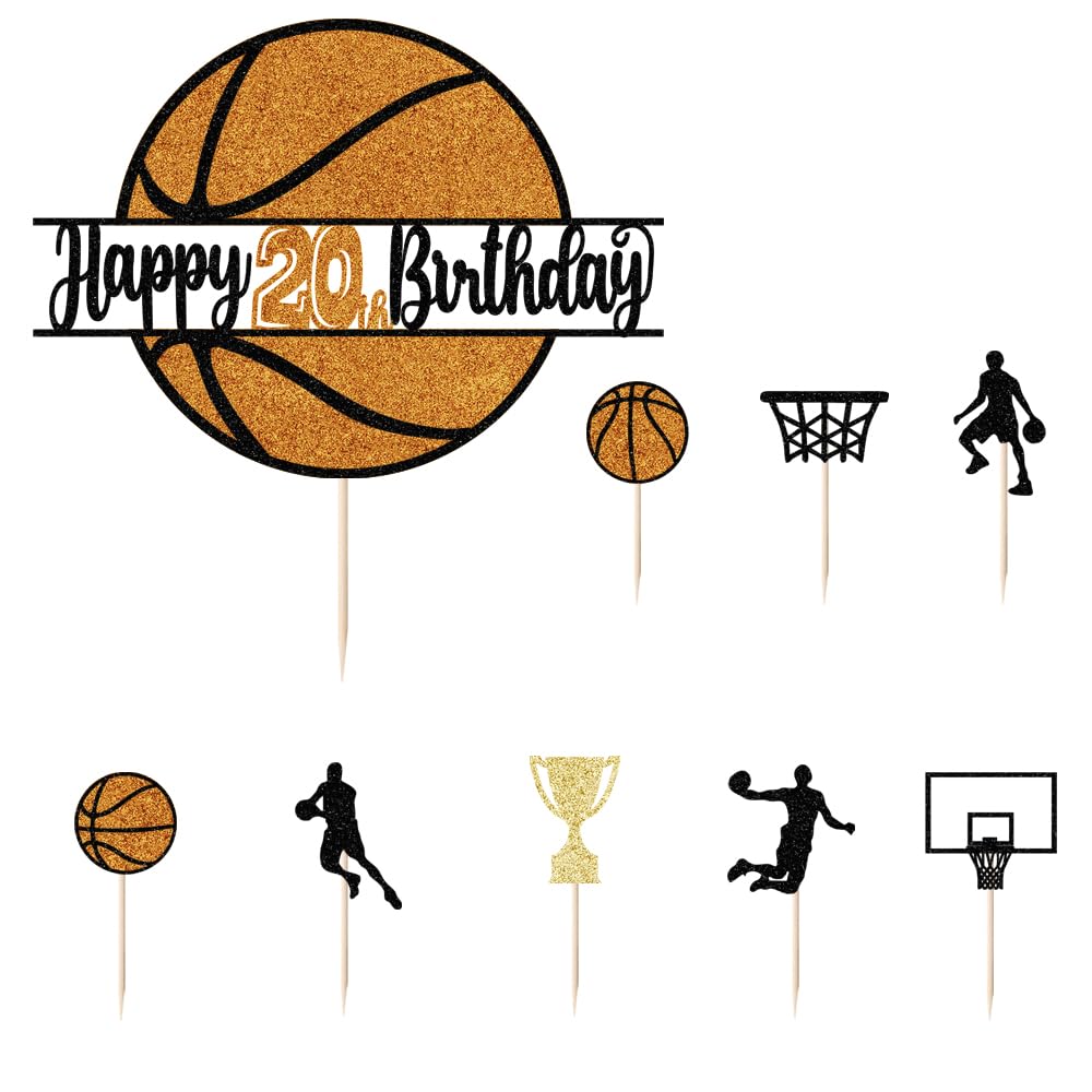 Photo 1 of *set of 2* 9 PCS Basketball Happy 20th Birthday Cake Topper