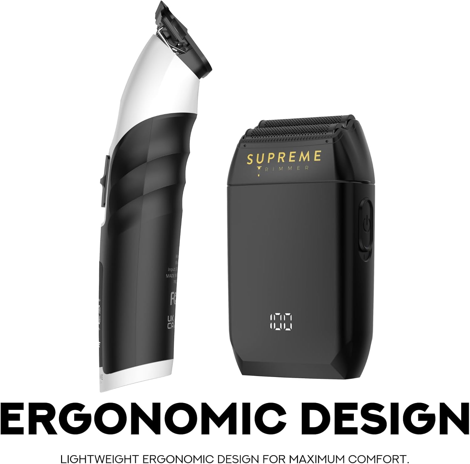 Supreme Trimmer Crunch Foil Shaver & 2Spee Trimmer Barber Hair Cutting Kit | Cordless Beard & Mustache Trimming Set | LCD Battery Displays, Removable Blade Design, Waterproof Shaver (White)