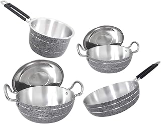 Bartan Hub Kadhai and Fry Pan Set with Lid (kadhai 2500ml,kadhai 4000ml, Saucepan 1500 ml) Cookware Set (Aluminium, 4 - Piece)