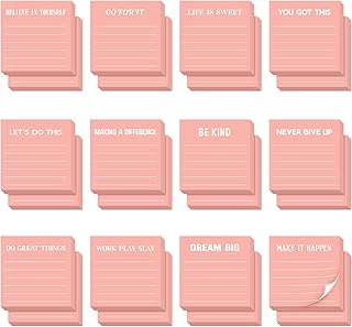 Yinder 24 Pcs Inspirational Sticky Notes with Lines Cute Motivational Sticky Notes Pad Employee Appreciation Gifts Bulk for Christmas Teacher Nurse Coworker Office 3 x 3''(Pink,Inspirational)