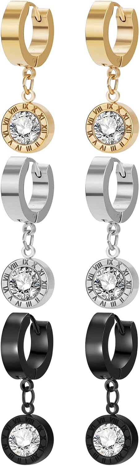 Aroncent 15 Pairs Mens Earrings Cross Earrings for Men Hoop Earrings Dangle Cross Earrings Fake Earrings CZ Stud Earrings for Men Women Stainless Steel Earrings aretes para hombre Set