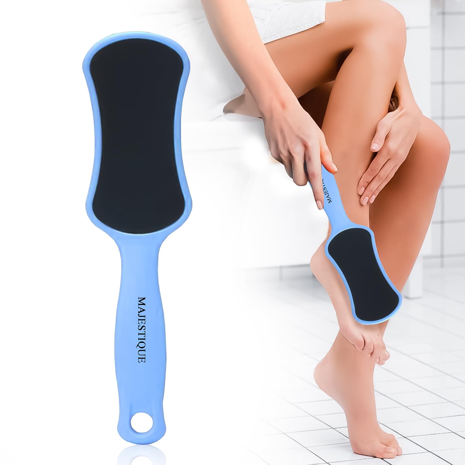 Majestique Double Sided Foot Scrubber for Dead Skin, Pedicure Tools for Feet, Foot File for Women, Foot Scraper Callus Remover, Heel Scrubber for Cracked Heels Safe Tool (Blue)-image-2