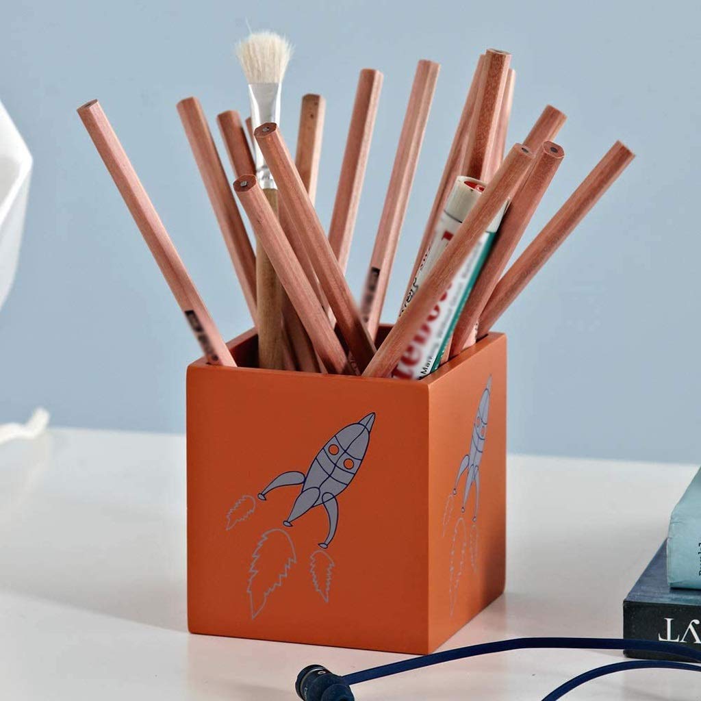 Portalápices Naranja, Caja de Madera para bolígrafos, Organizador de Escritorio de Uso múltiple, Caja de Almacenamiento de Madera Natural ecológica, portalápices