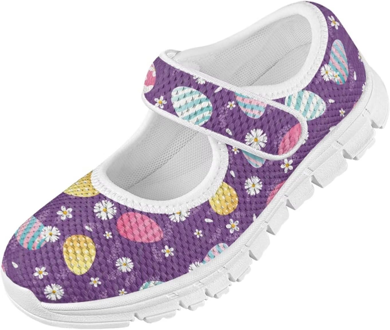 Bunny Print Girls Mary Jane Shoes Toddler Dress Shoes for Holiday Party Flats Low Top Non Slip Kids Mesh Shoes