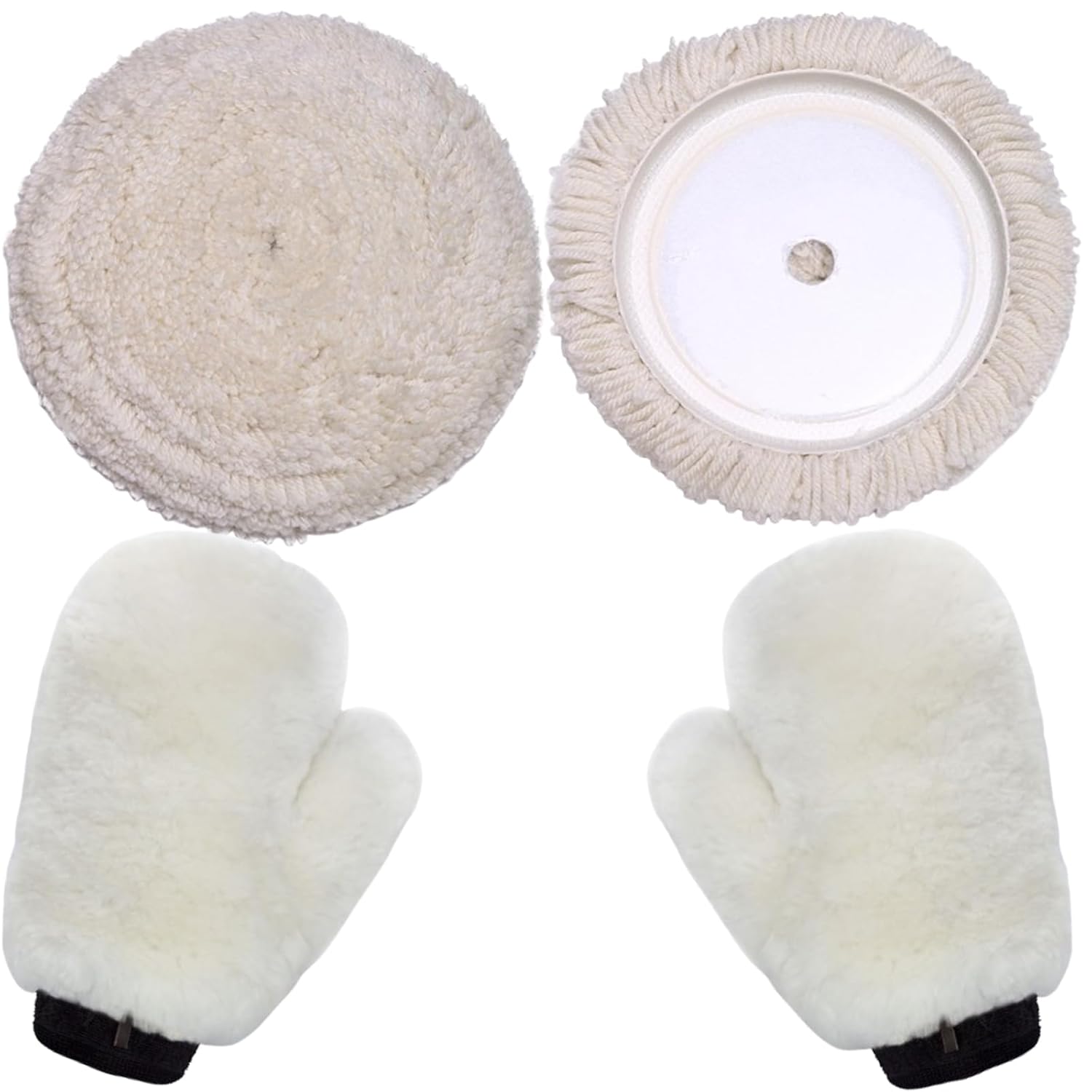 OKAYDA 7" Wool Buffing Pads, Scratch-Free Natural Sheepskin Wash Mitt for Car Wash and Detailing