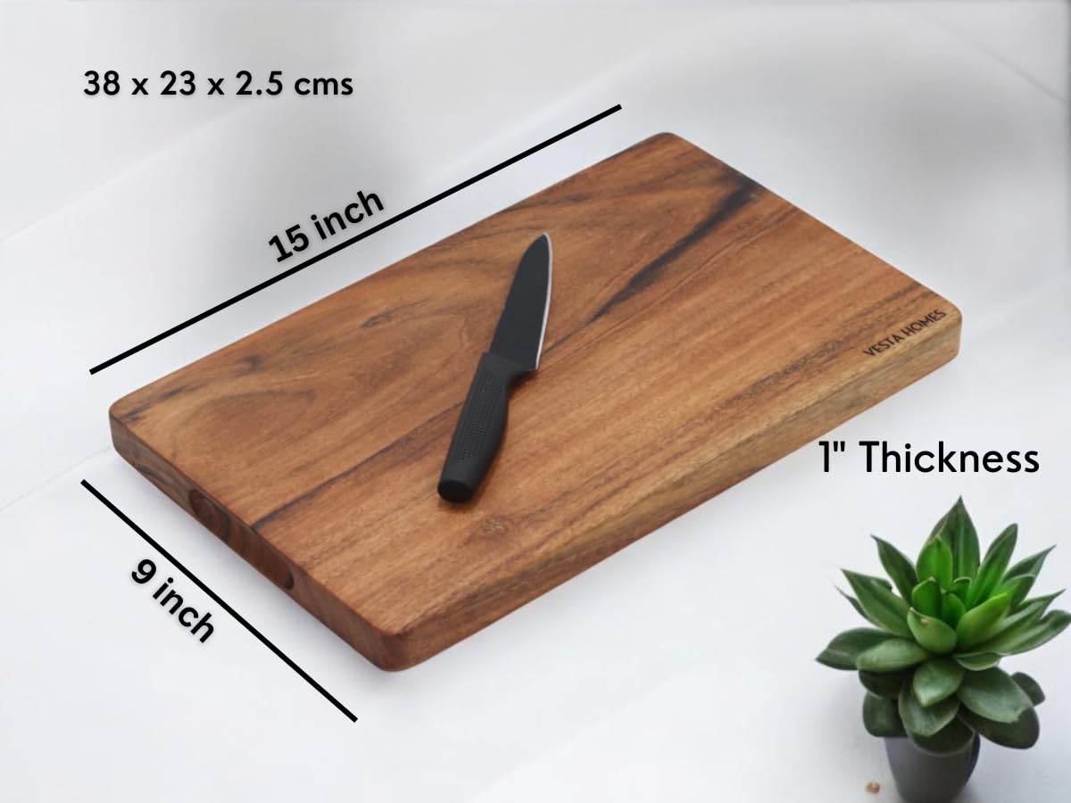 Vesta Homes Single Block Large Wooden Chopping/Cutting Board for Kitchen Vegetables Fruits & Cheese Natural Acacia Wood Natural Color - Image 3