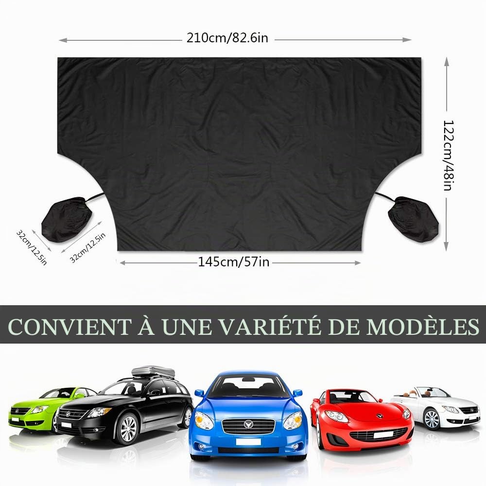 Couverture Pare-Brise Voiture, Magnétiques Bâche Pare Brise UV Soleil Protection Anti Givre Neige Anti Glace Pare-Soleil Repliable pour Plupart des Véhicules (210x120cm)