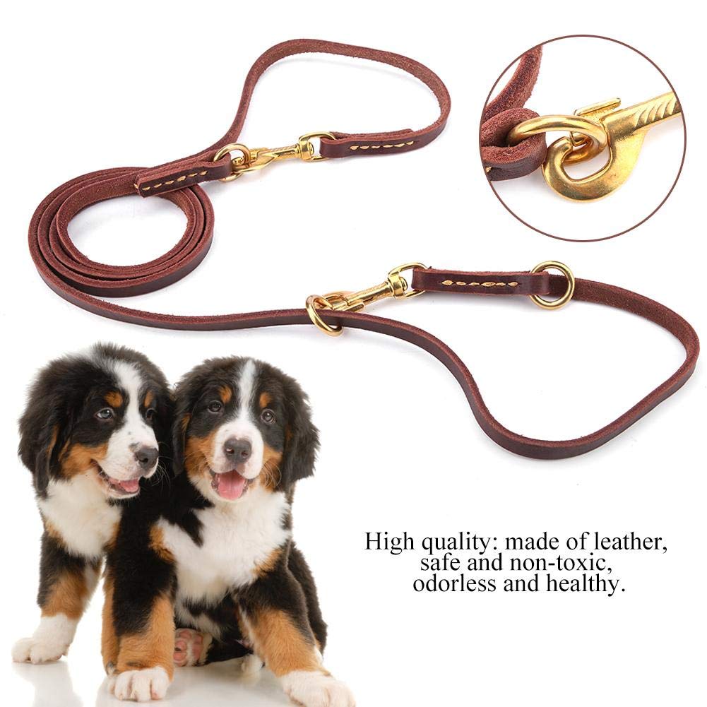 Set 2 Pezzi Guinzaglio per Cani, Doppio-End in Pelle Anti-Perso Imbracatura Corda Confortevole Morbido Durevole Cinturino di Trazione Con Doppio Ganci in Rame per Due Cani Forniture a Piedi