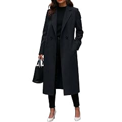 Womens Wool Blend Pea Coat Notch Lapel Double Breasted Trench Coat Elegant Open Front Long Jacket Fall Outfits